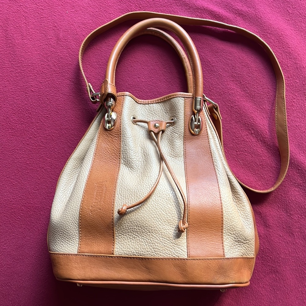 Valentina 2 Tone Pebbled Leather Bucket Bag w/ Drawstring and Shoulder S… - Picture 11 of 11